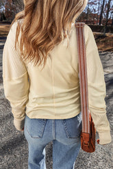 Waffle-Knit Round Neck Long Sleeve Top OutfitFlow